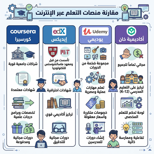 مقارنة أفضل منصات التعلم عبر الإنترنت